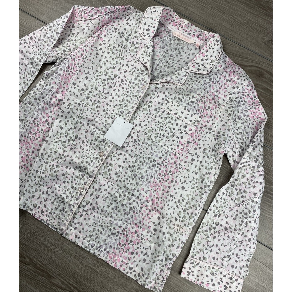 Victorias Secret Women's Leopard Print Button Front Pajama‎ Tap Grey Large New